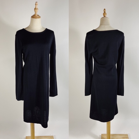 Garnet Hill Dresses & Skirts - GARNET HILL Merino Wool Black Long Sleeve Dress Womens Medium